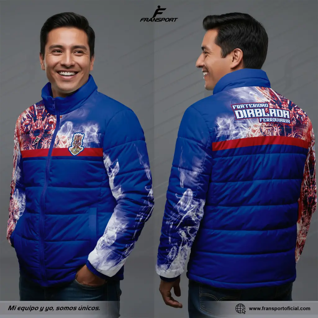Chamarra termica varon Estilo Folklor Bolivia – Diablada | Modelo Personalizable – Fransport - ID 1264 (Azul)