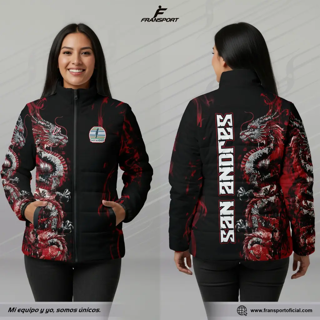 Chamarra termica mujer Estilo Folklor Bolivia – Caporal | Modelo Personalizable – Fransport - ID 1262 (Negro)