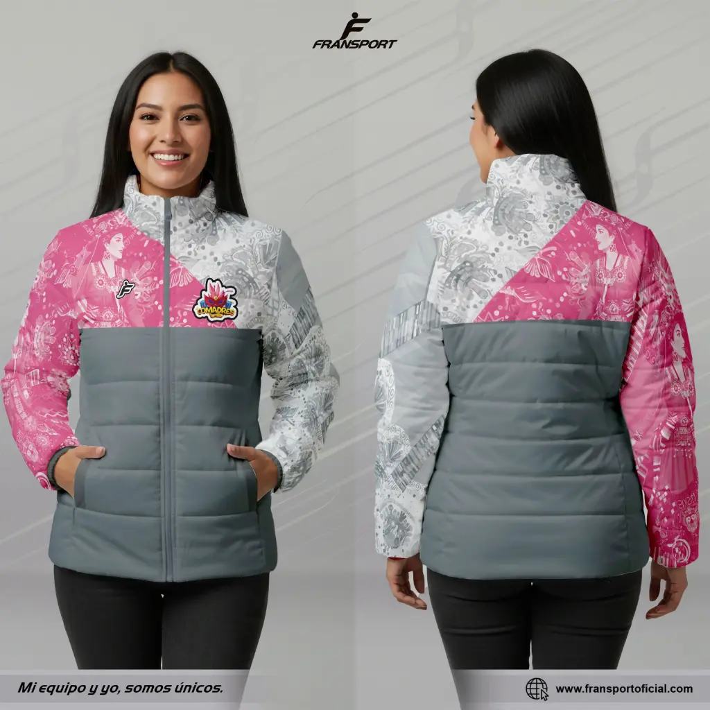 Chamarra termica mujer Estilo Folklor Bolivia – Tinku | Modelo Personalizable – Fransport - ID 1261 (Rosa)