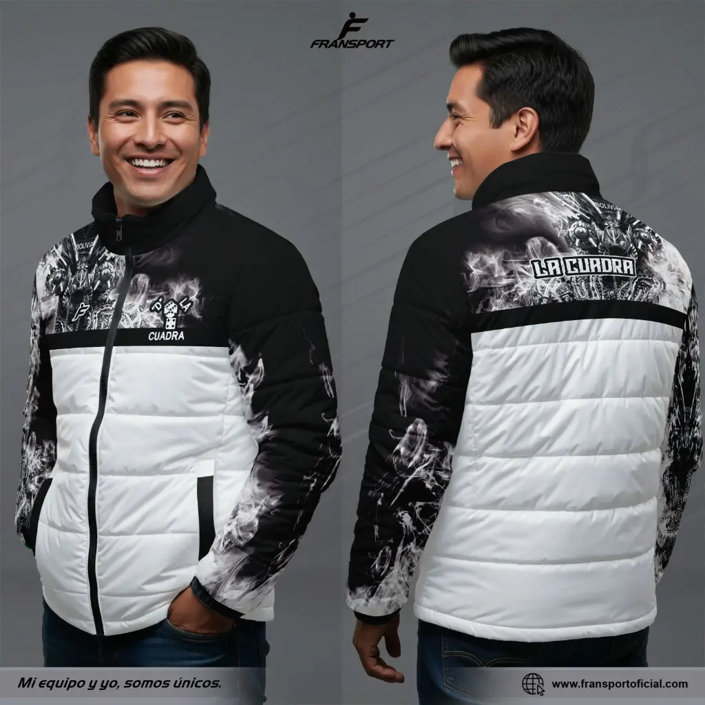 Chamarra termica varon Estilo Folklor Bolivia – Diablada | Modelo Personalizable – Fransport - ID 1260 (Blanco)