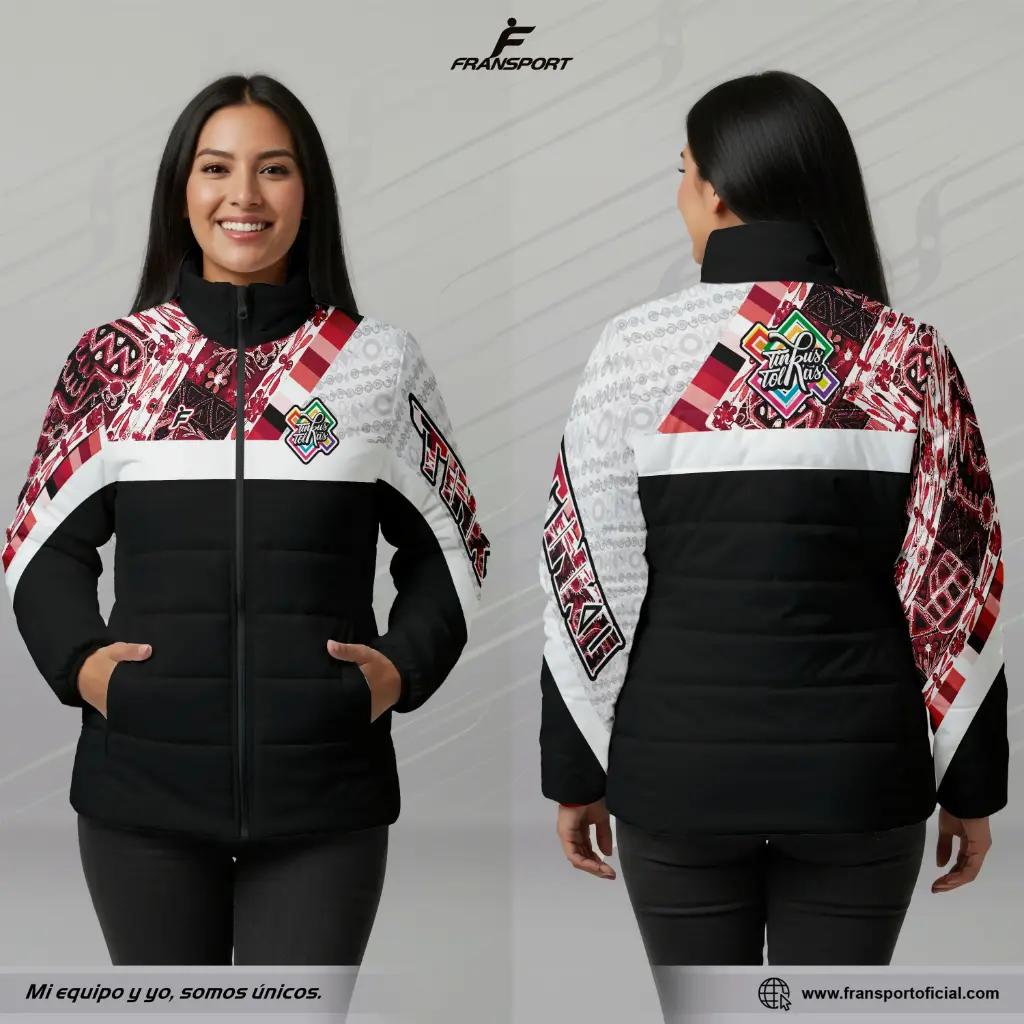 Chamarra termica mujer Estilo Folklor Bolivia – Tinku | Modelo Personalizable – Fransport - ID 1258 (Negro)