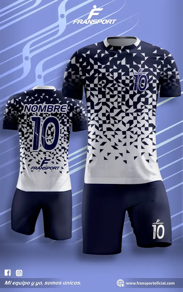 Poleras y corto Fútbol Diseño Fransport Personalizable sublimixto (Blanco)