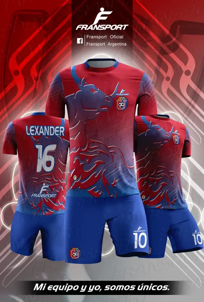 Poleras y corto Fútbol Diseño Fransport Personalizable sublimixto (Azul)