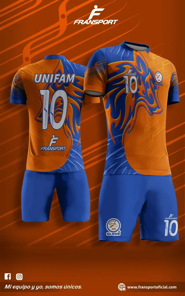 Poleras y corto Fútbol Diseño Fransport Personalizable sublimixto (Azul)