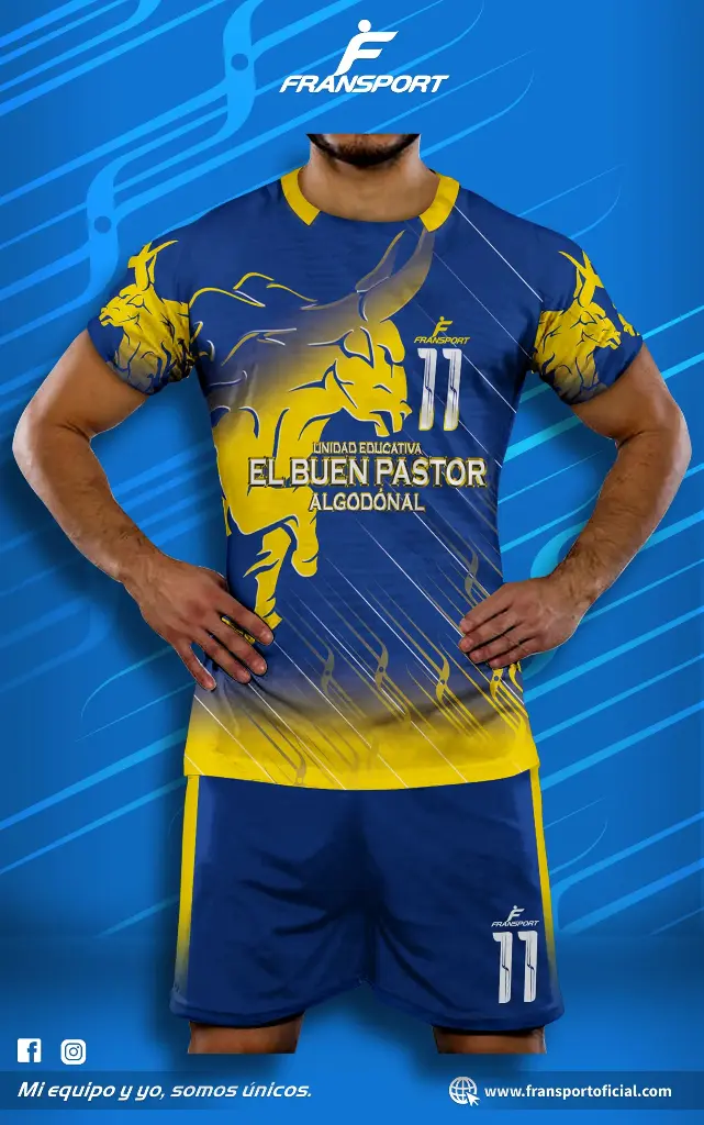 Poleras y corto Fútbol Diseño Fransport Personalizable sublimixto (Azul)