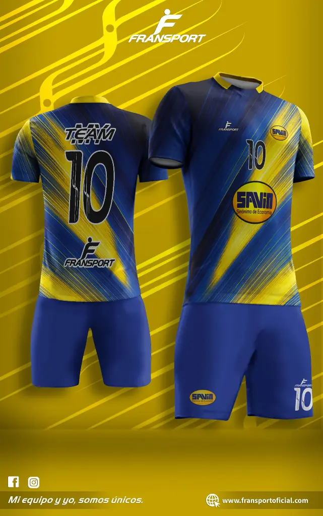 Poleras y corto Fútbol Diseño Fransport Personalizable sublimixto (Azul)
