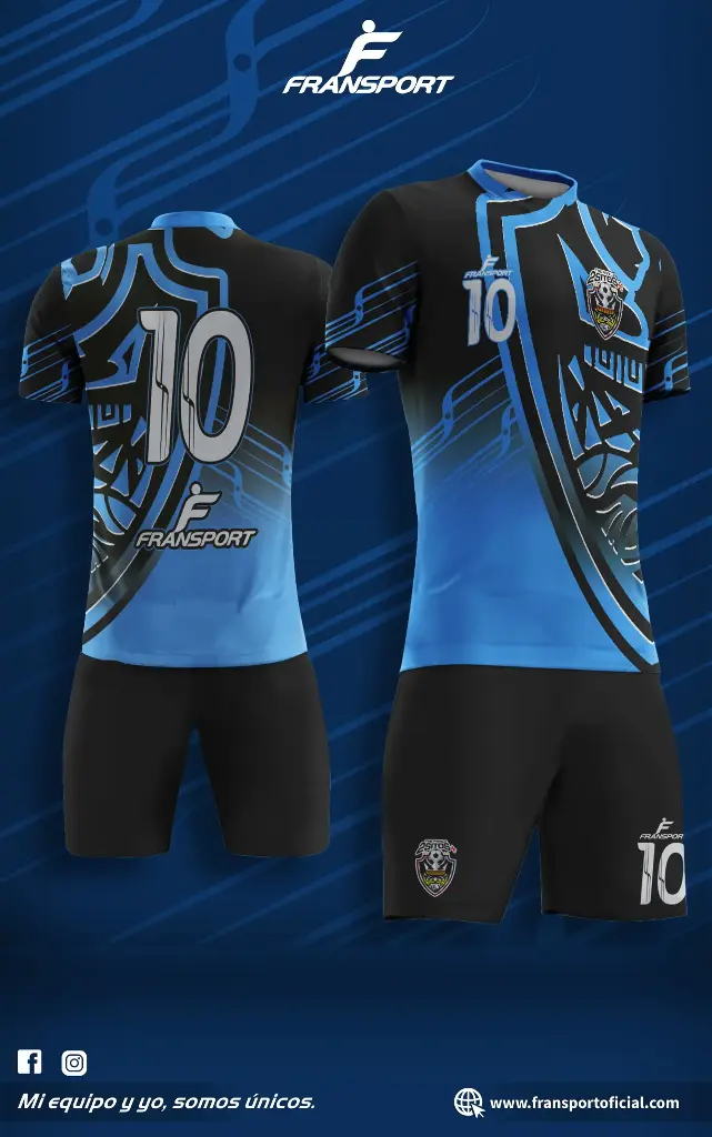 Poleras y corto Fútbol Diseño Fransport Personalizable sublimixto (Negro)