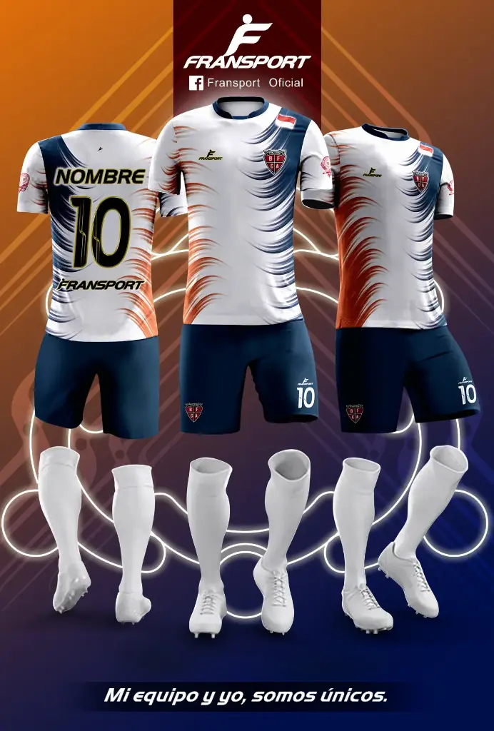 Poleras y corto Fútbol Diseño Fransport Personalizable sublimixto (Blanco)