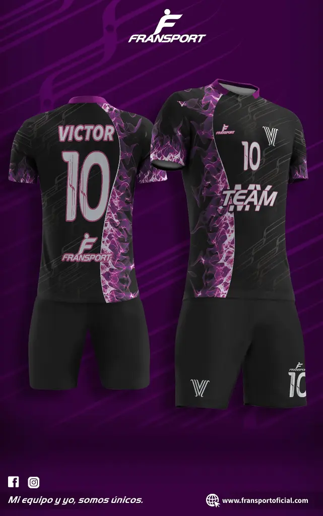 Poleras y corto Fútbol Diseño Fransport Personalizable sublimixto (Negro)
