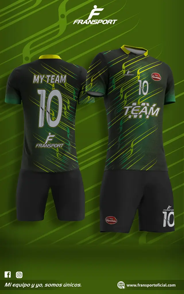 Poleras y corto Fútbol Diseño Fransport Personalizable sublimixto (Negro)