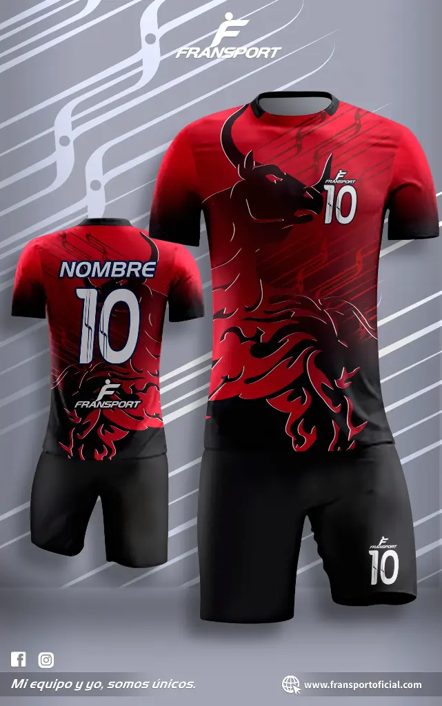 Poleras y corto Fútbol Diseño Fransport Personalizable sublimixto (Negro)