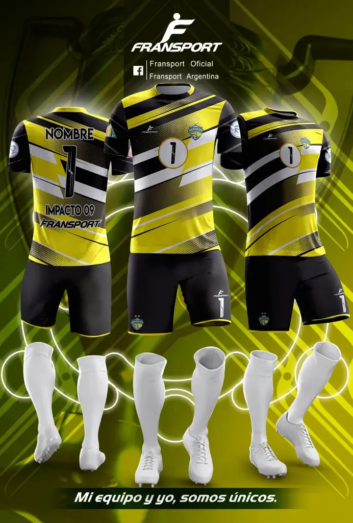Poleras y corto Fútbol Diseño Fransport Personalizable sublimixto (Negro)