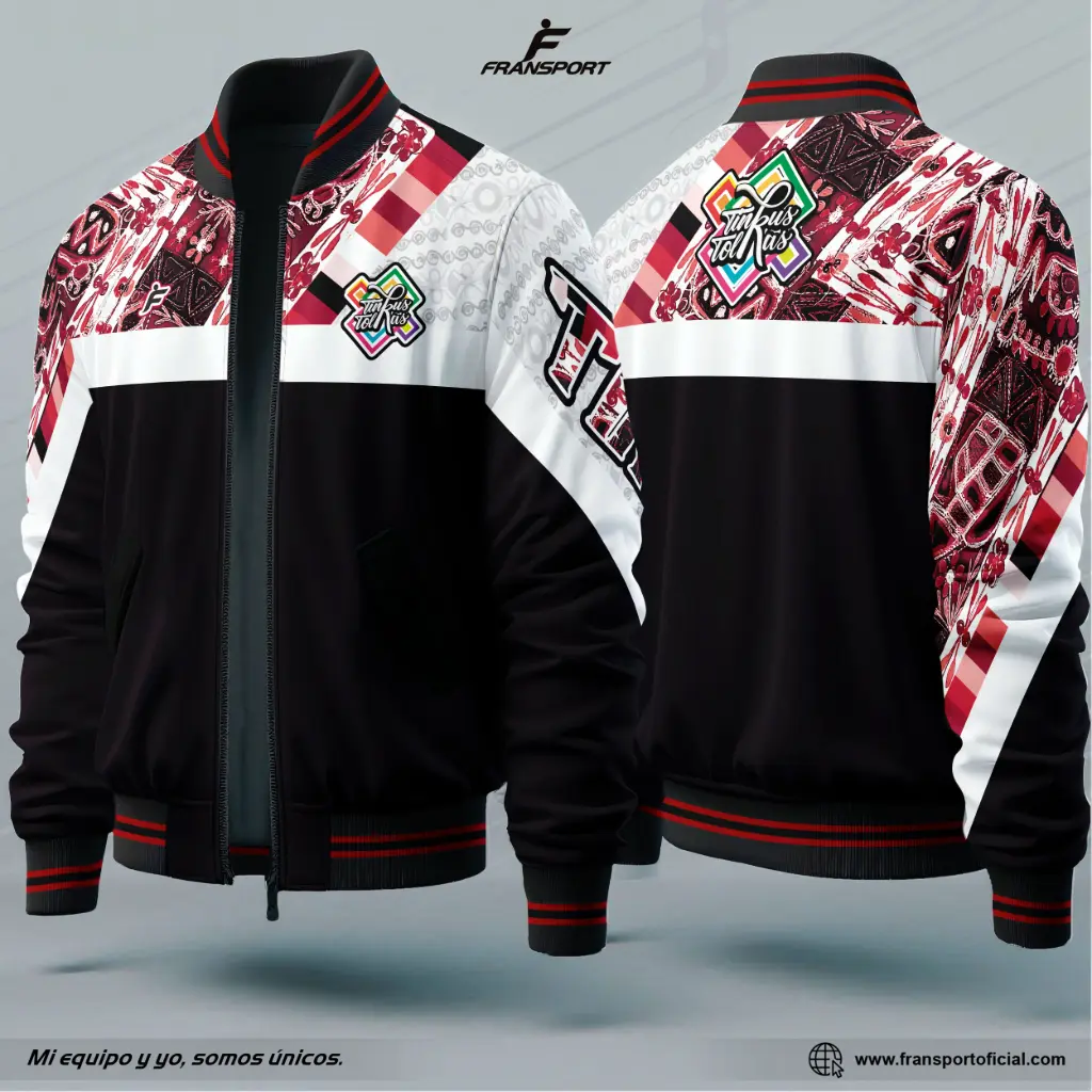 Bomber Estilo Folklor Bolivia – Tinku | Modelo Personalizable – Fransport - ID 1258 (Negro)