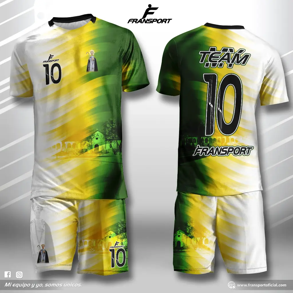 Poleras y corto Fútbol Diseño Fransport Personalizable full sublimado (Blanco)