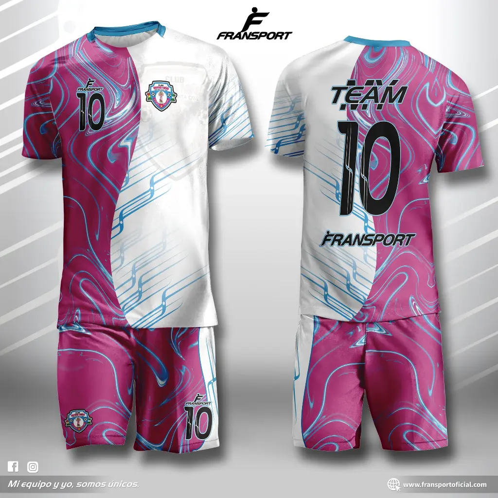 Poleras y corto Fútbol Diseño Fransport Personalizable full sublimado (Blanco)