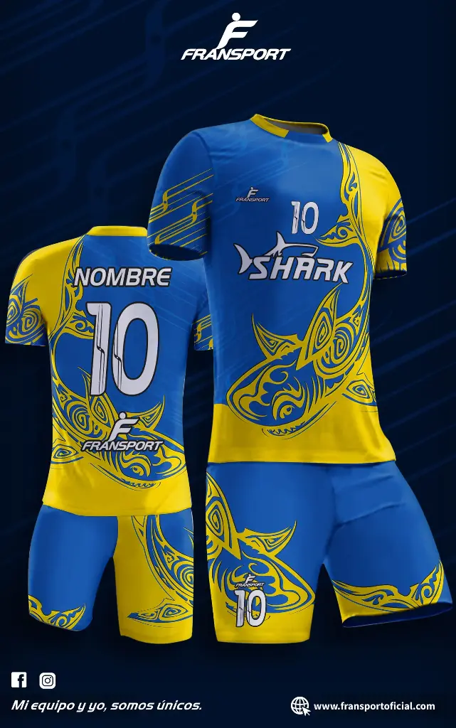 Poleras y corto Fútbol Diseño Fransport Personalizable full sublimado (Azul)