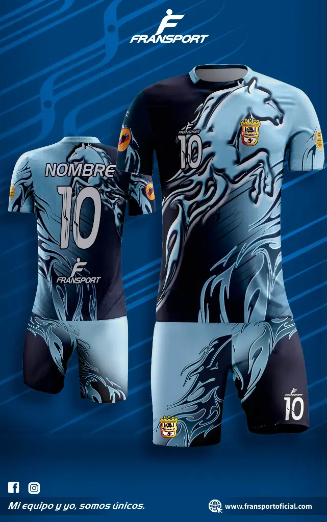 Poleras y corto Fútbol Diseño Fransport Personalizable full sublimado (Negro)