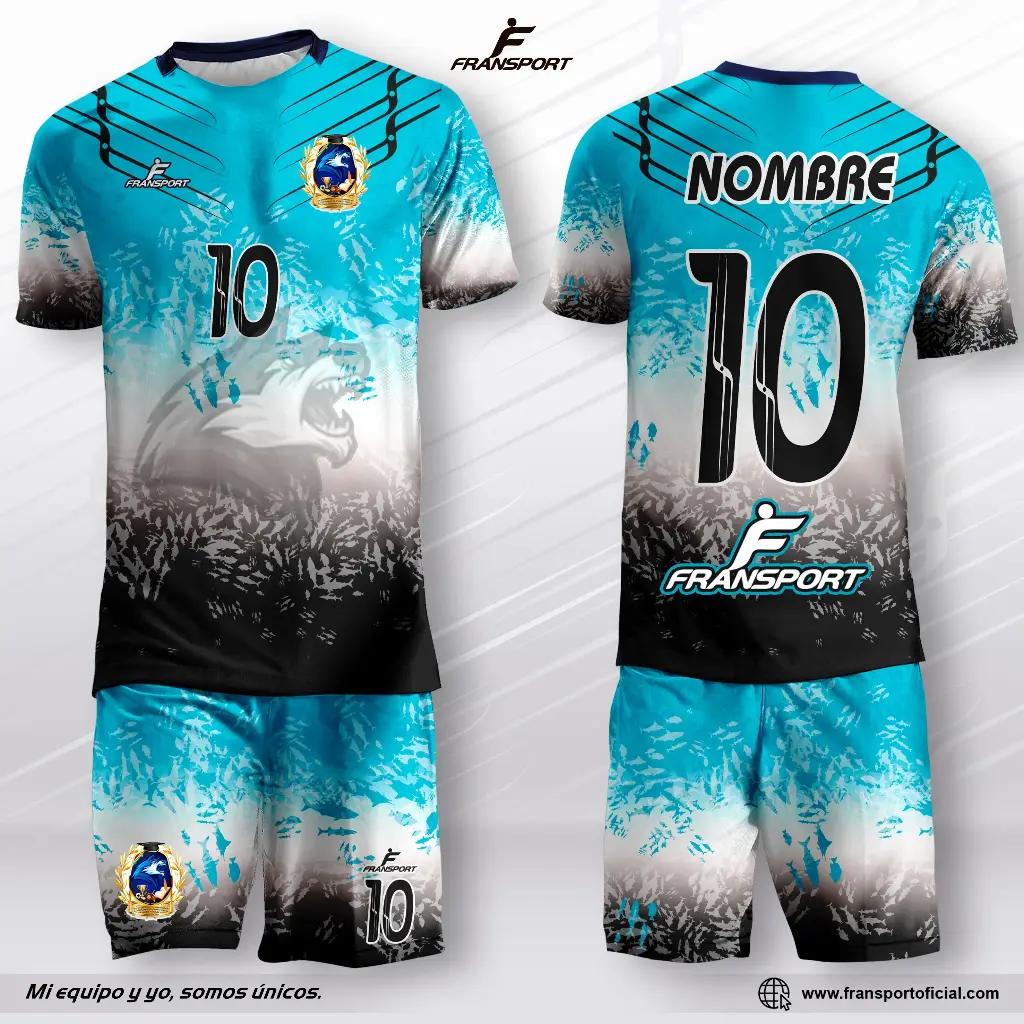 Poleras y corto Fútbol Diseño Fransport Personalizable full sublimado (Blanco)