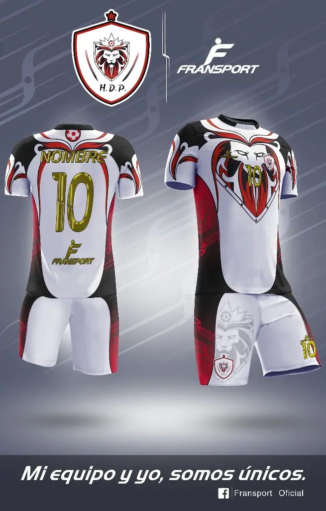 Poleras y corto Fútbol Diseño Fransport Personalizable full sublimado (Blanco)