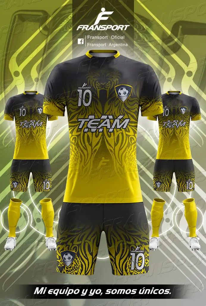 Poleras y corto Fútbol Diseño Fransport Personalizable full sublimado (Negro)