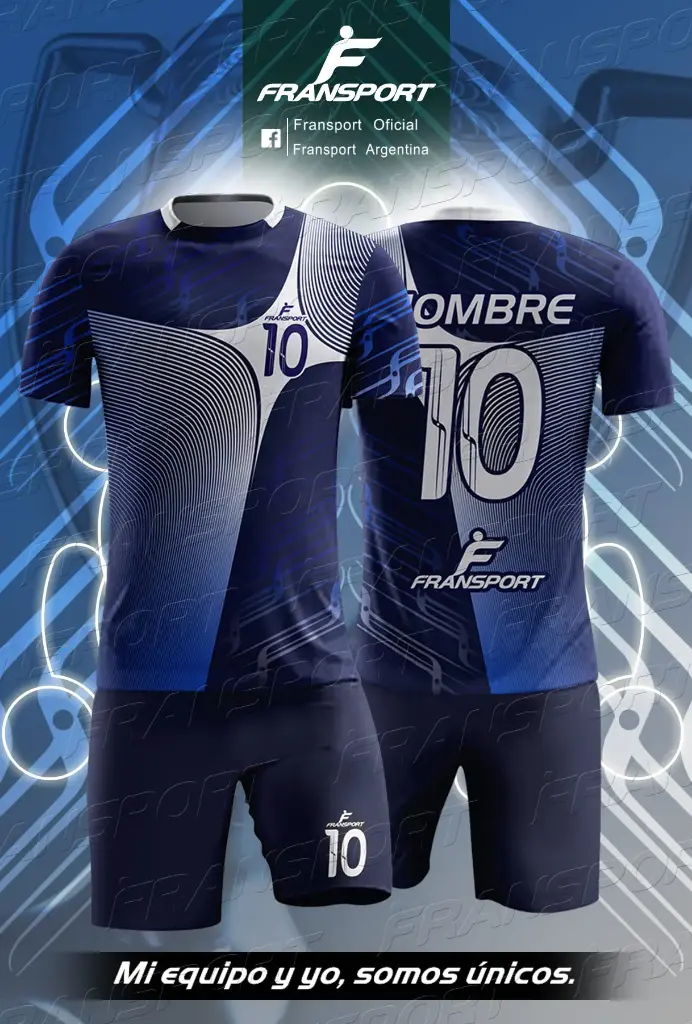 Poleras y corto Fútbol Diseño Fransport Personalizable full sublimado (Blanco)