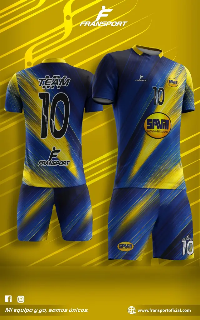 Poleras y corto Fútbol Diseño Fransport Personalizable full sublimado (Azul)