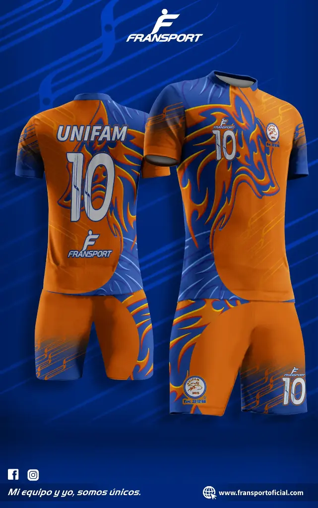 Poleras y corto Fútbol Diseño Fransport Personalizable full sublimado (Azul)