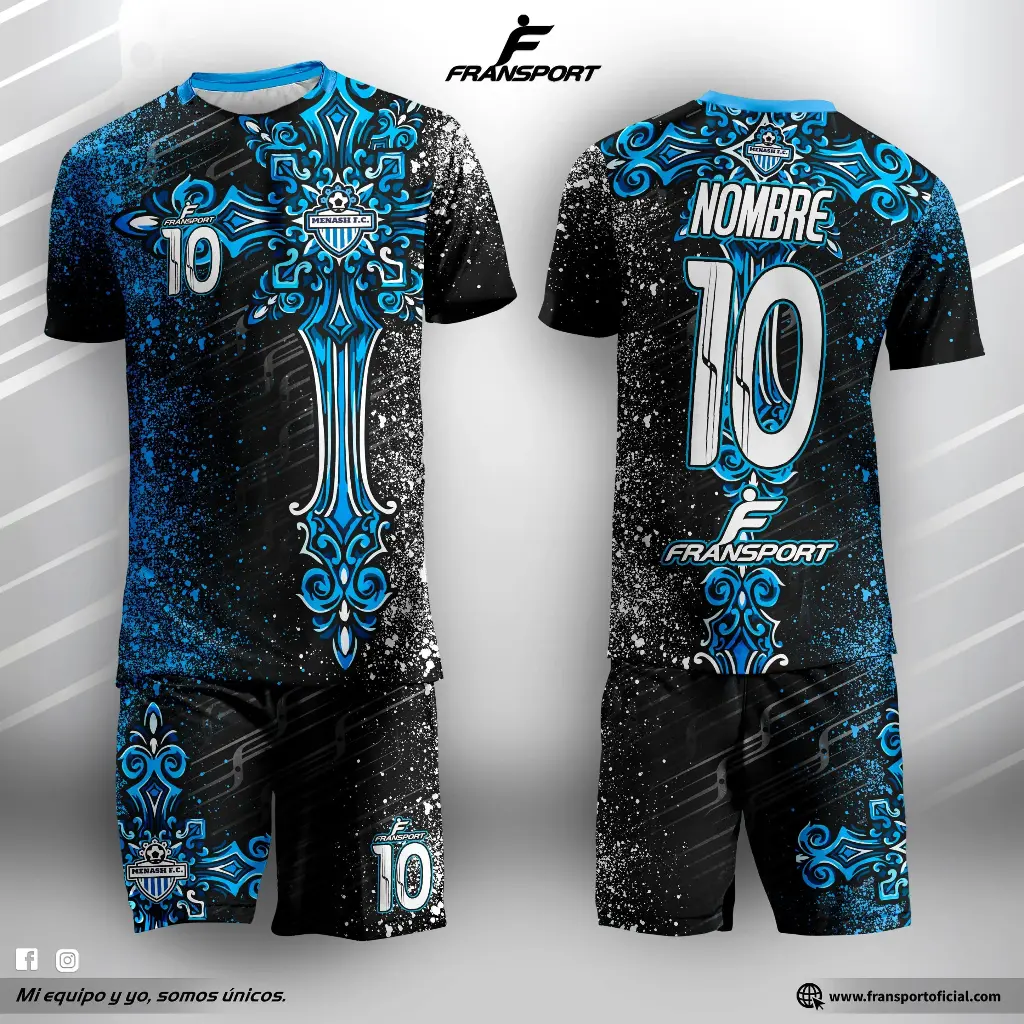 Poleras y corto Fútbol Diseño Fransport Personalizable full sublimado (Negro)