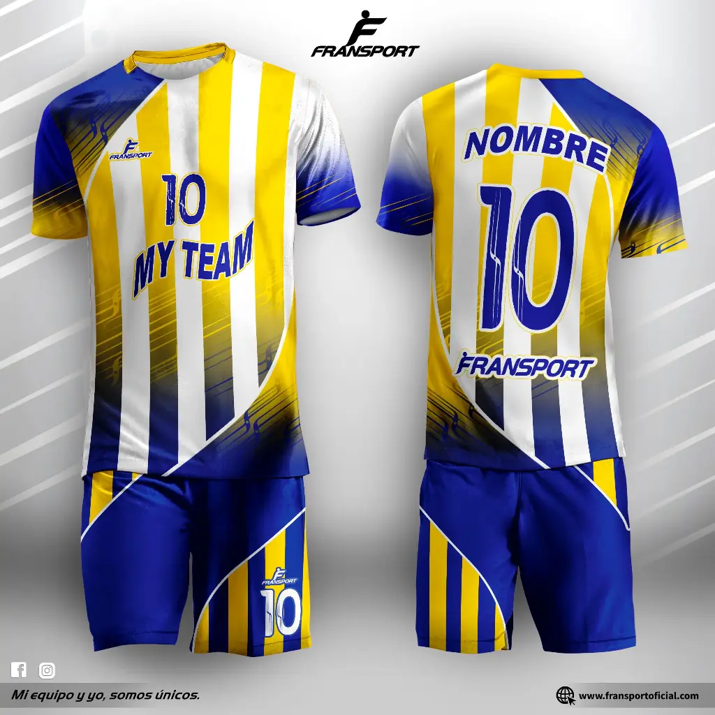 Poleras y corto Fútbol Diseño Fransport Personalizable full sublimado (Azul pastel)