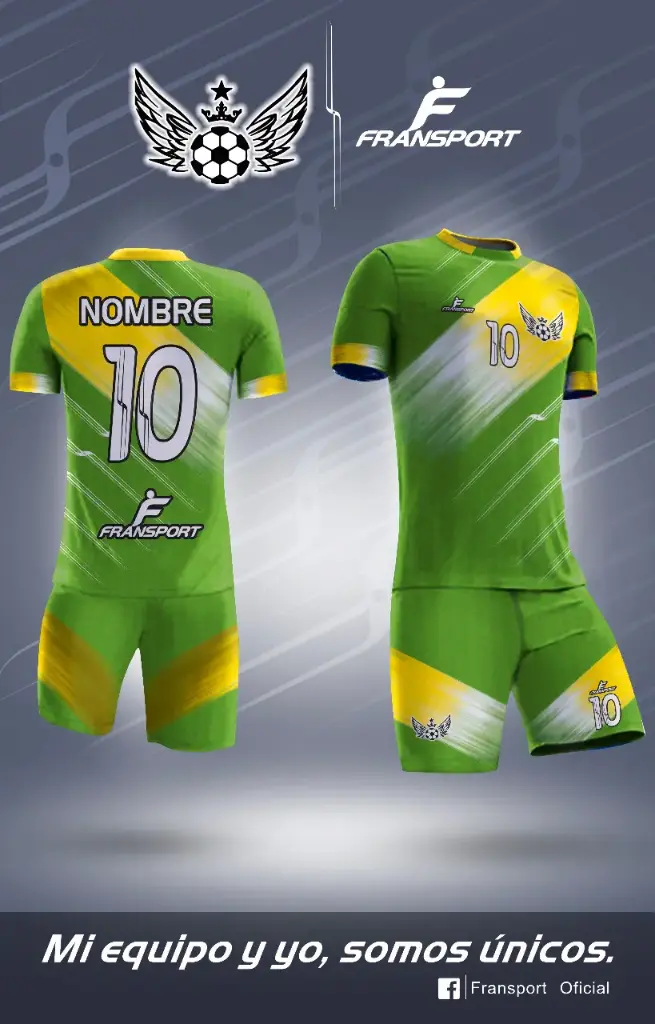 Poleras y corto Fútbol Diseño Fransport Personalizable full sublimado (Blanco)