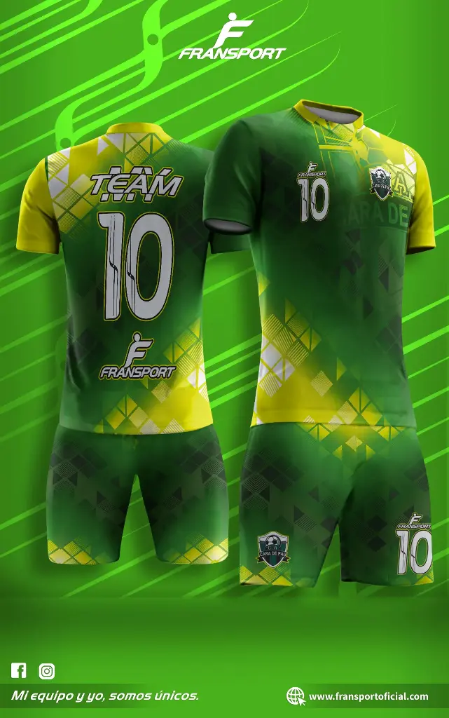 Poleras y corto Fútbol Diseño Fransport Personalizable full sublimado (Verde)