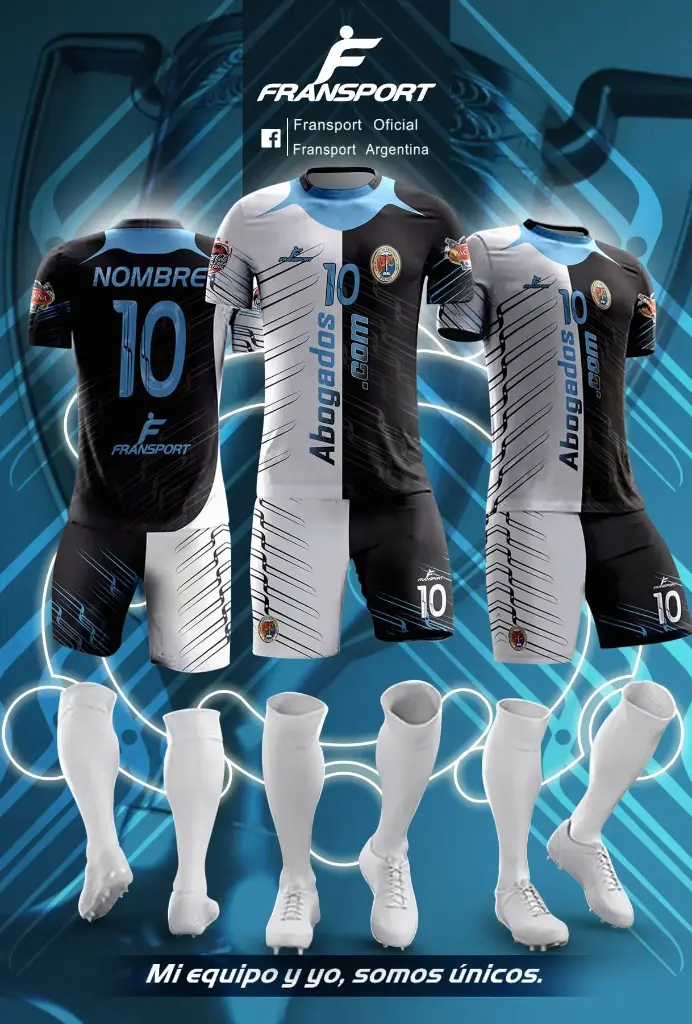Poleras y corto Fútbol Diseño Fransport Personalizable full sublimado (Blanco)