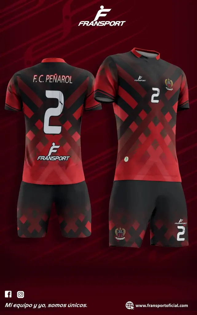 Poleras y corto Fútbol Diseño Fransport Personalizable full sublimado (Negro)