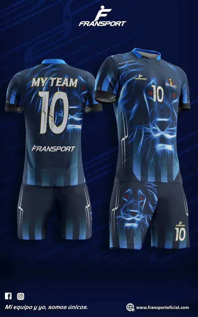 Poleras y corto Fútbol Diseño Fransport Personalizable full sublimado (Negro)