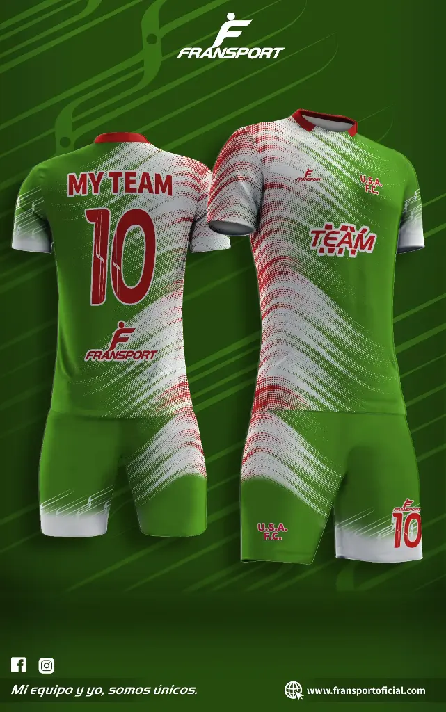 Poleras y corto Fútbol Diseño Fransport Personalizable full sublimado (Blanco)