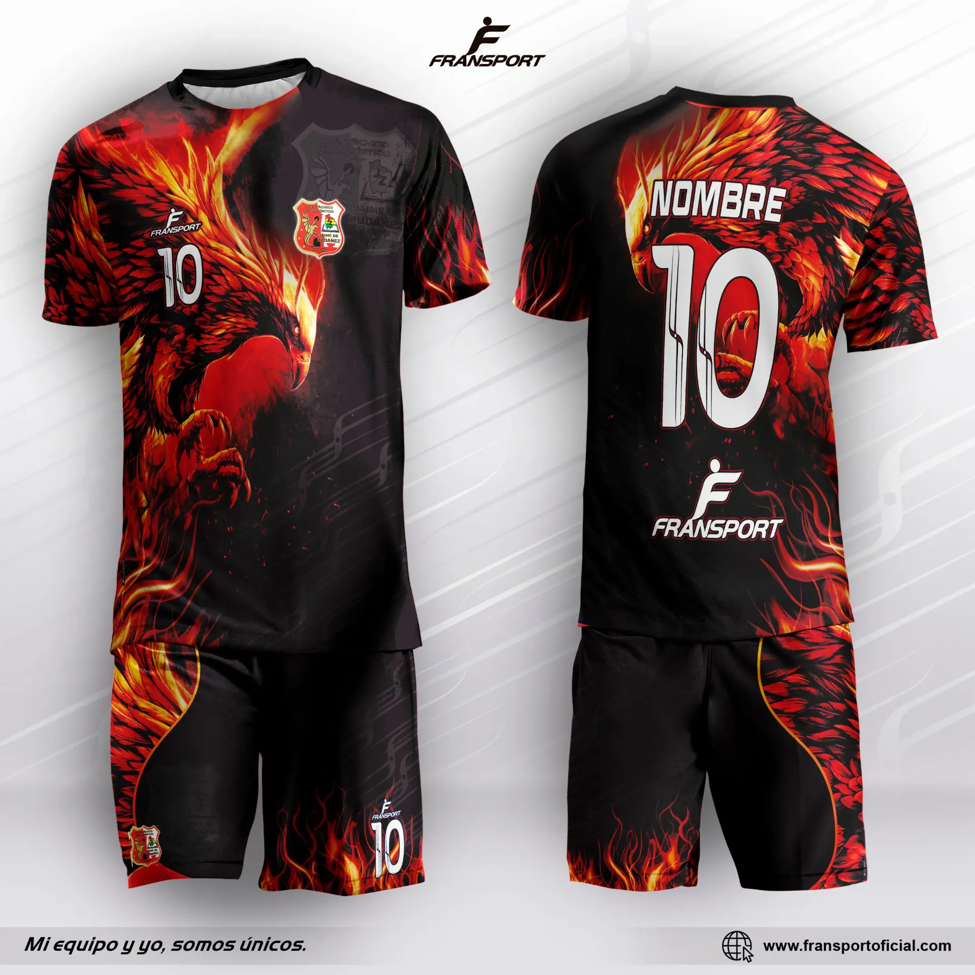 Poleras y corto Fútbol Diseño Fransport Personalizable full sublimado - CRM 791 (Negro)