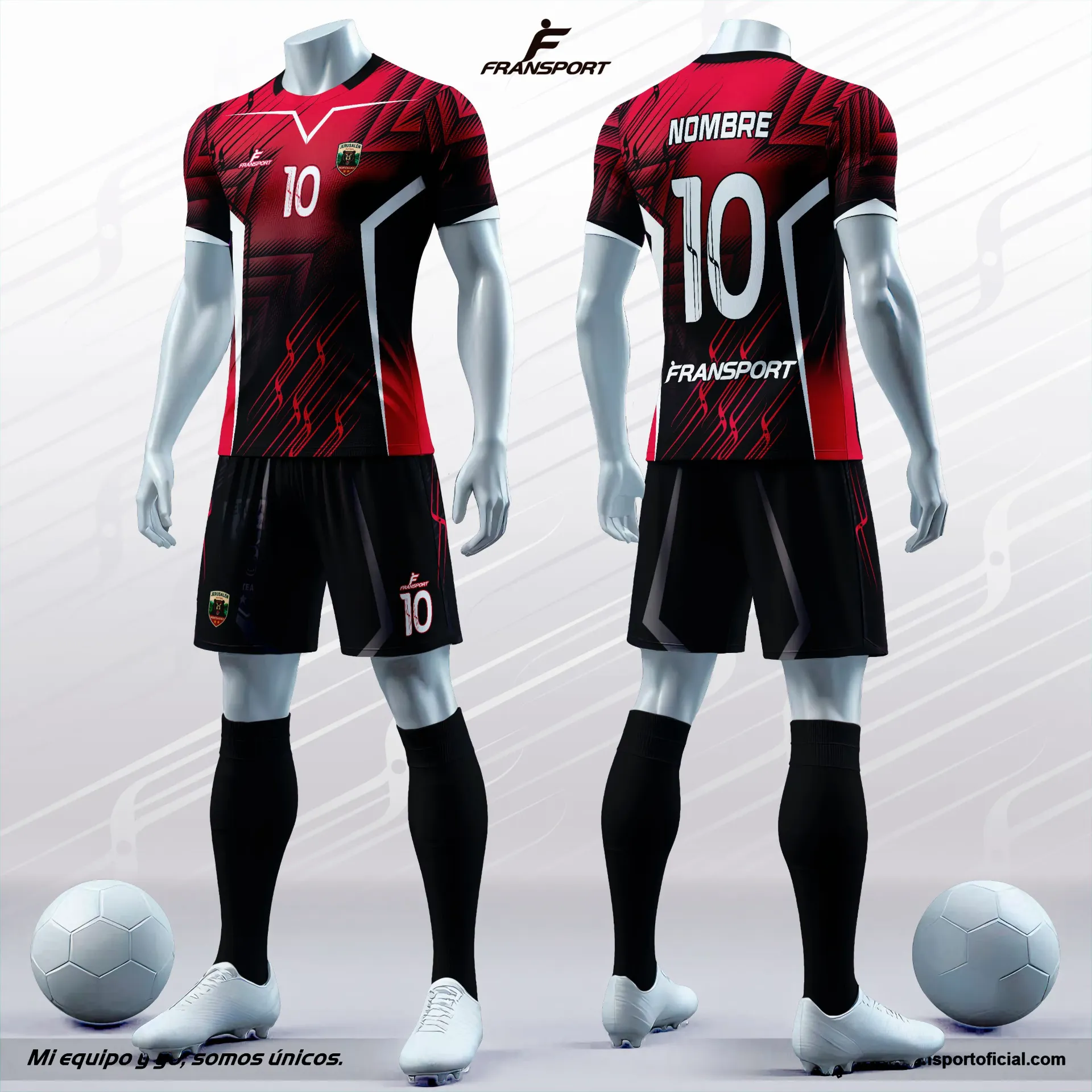 Poleras y corto Fútbol Diseño Fransport Personalizable full sublimado - CRM 794 (Negro)