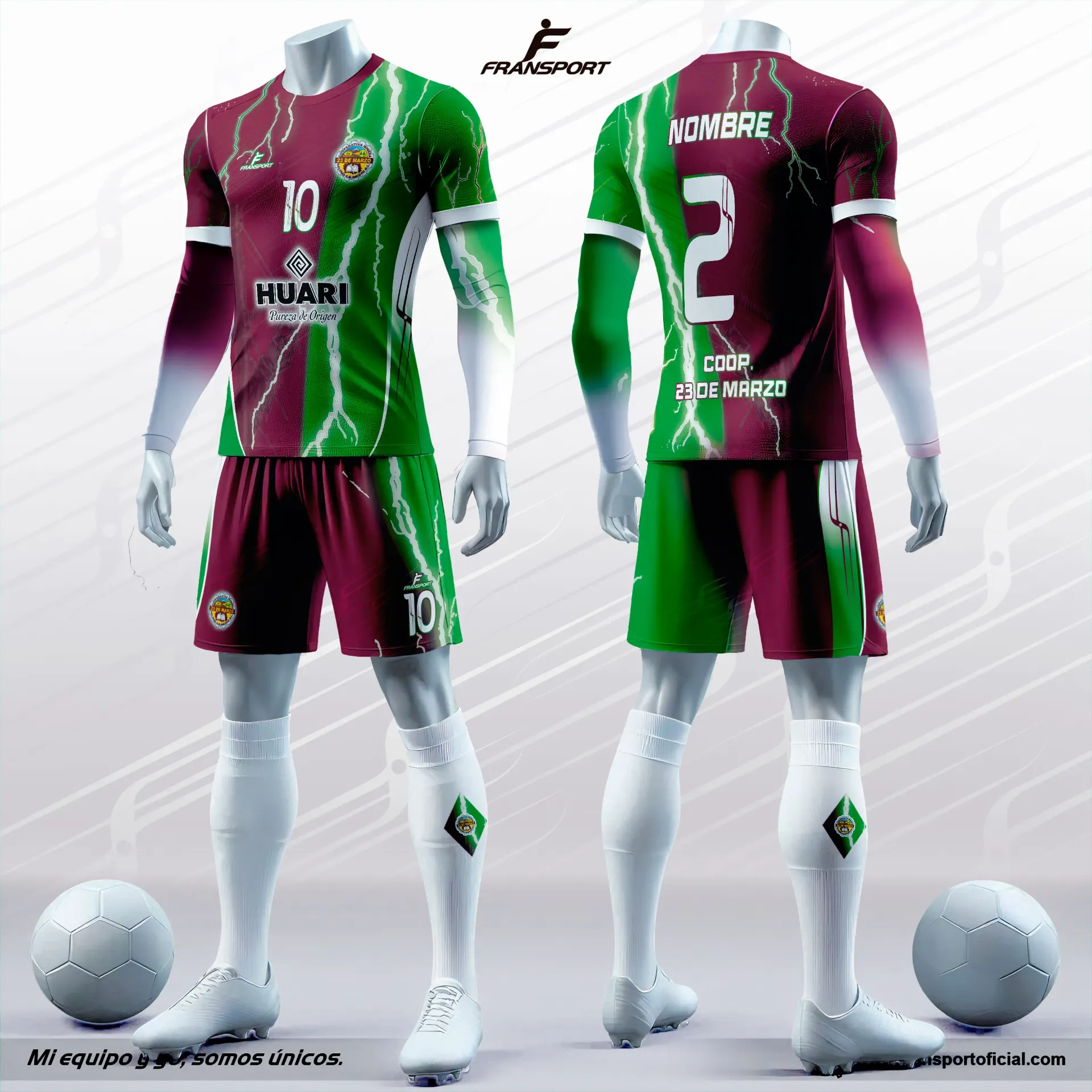 Poleras y corto Fútbol Diseño Fransport Personalizable full sublimado - N 1309 (verde limon)