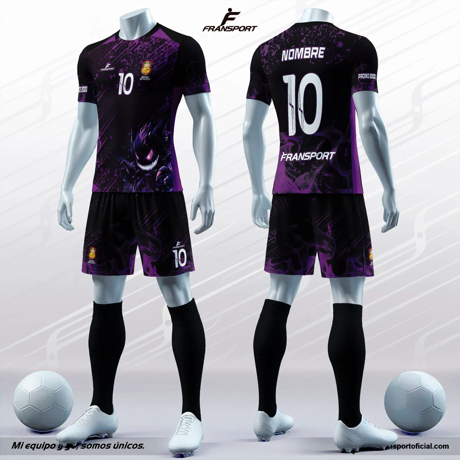 Poleras y corto Fútbol Diseño Fransport Personalizable full sublimado - CRM 942 (Negro)