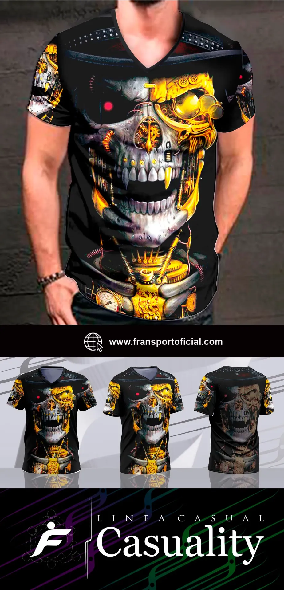 Camisetas personalizables Fransport estilo casual - full sublimado (Negro)