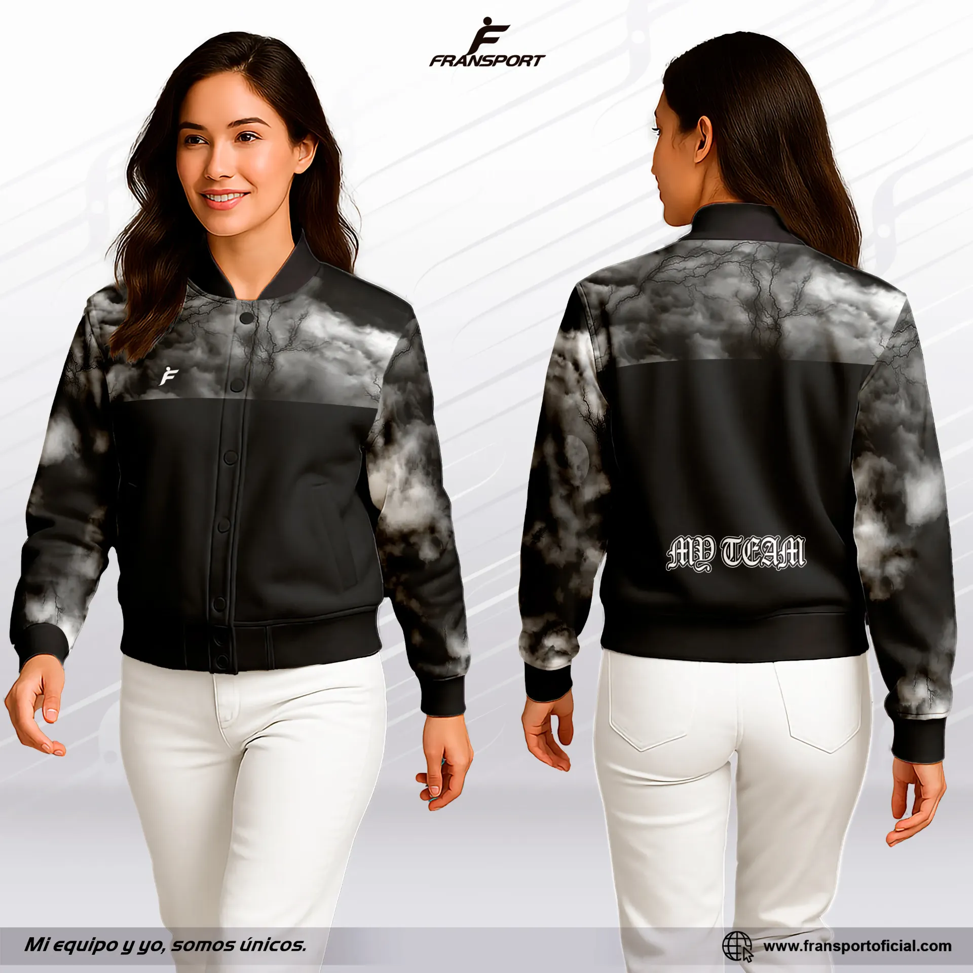Bomber Casual Personalizable Fransport - ID 1419 mujer  (Blanco)