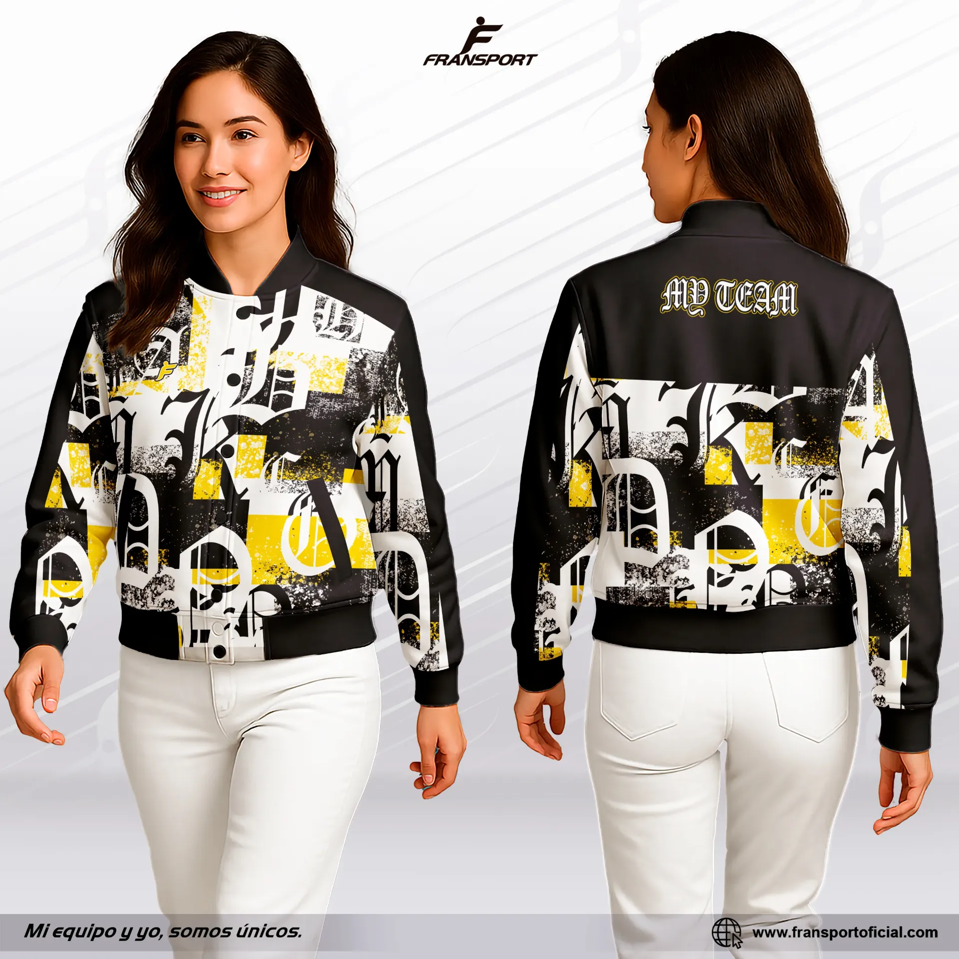 Bomber Casual Personalizable Fransport - ID 1419 mujer  (Blanco)