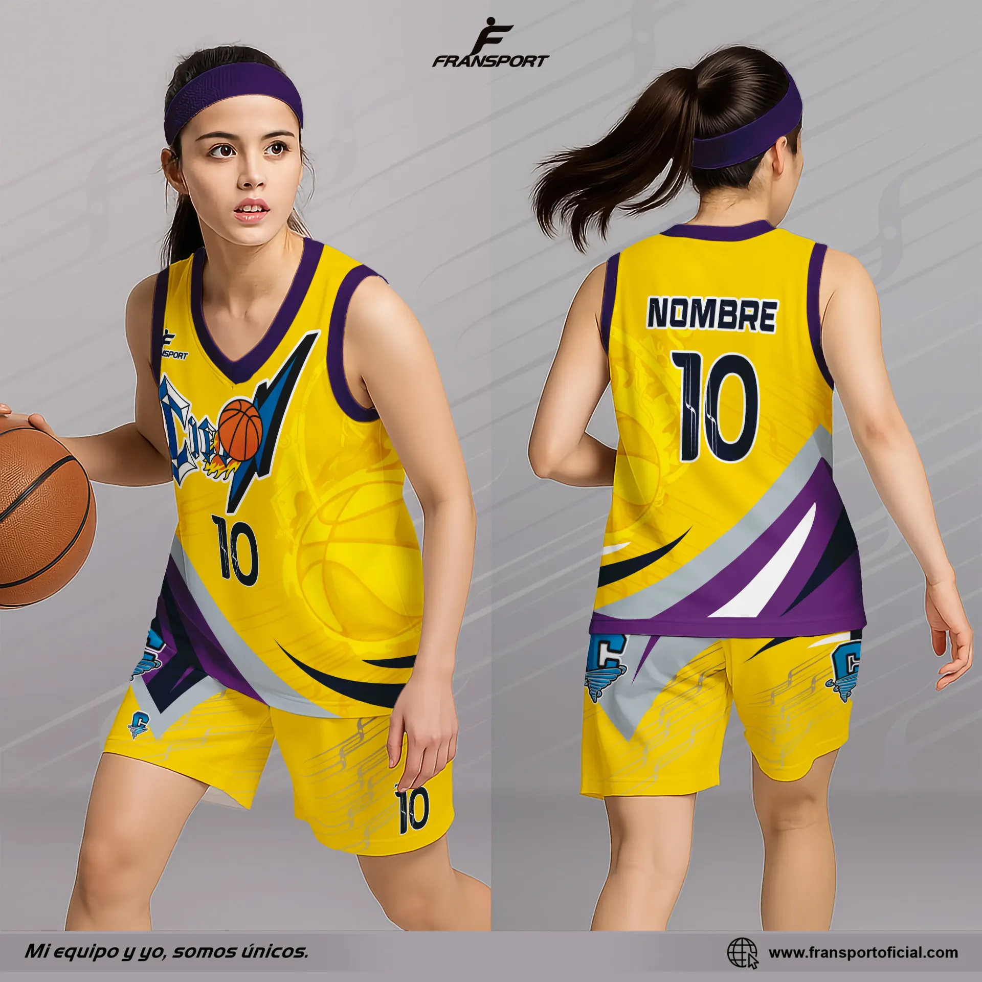 CONJUNTO MALLA Y BERMUDA BASQUET- FULLSUBLIMADO- ID 1420 MUJER (Talla S, Clasico)