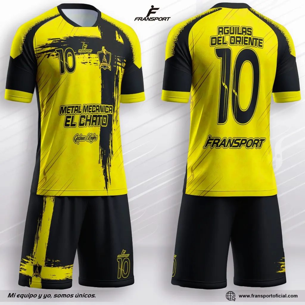 Poleras y corto Fútbol Diseño Fransport Personalizable full sublimado - CRM 2106 (Negro)