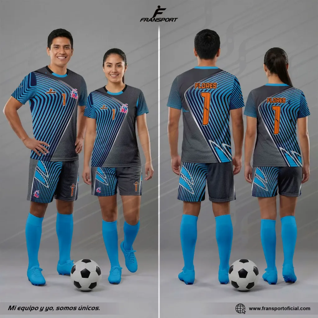 Poleras y corto Fútbol Diseño Fransport Personalizable full sublimado - CRM 2005 (Turqueza)