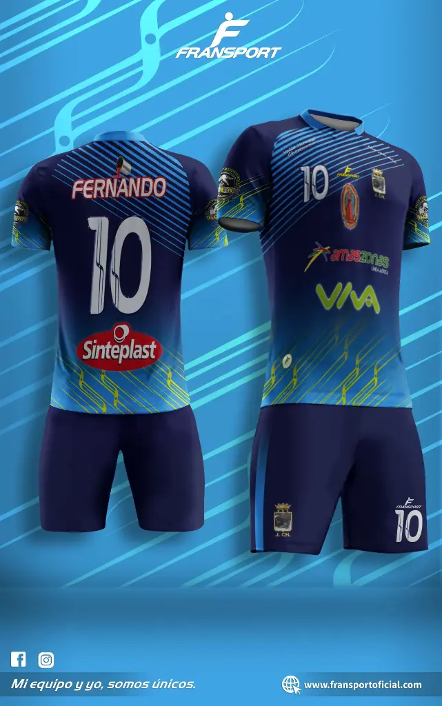 Poleras y corto Fútbol Diseño Fransport Personalizable sublimixto (Azul)