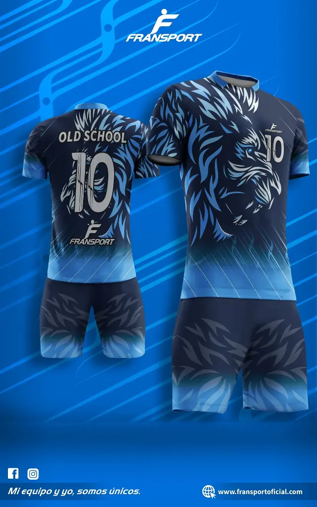 Poleras y corto Fútbol Diseño Fransport Personalizable full sublimado (Azul)