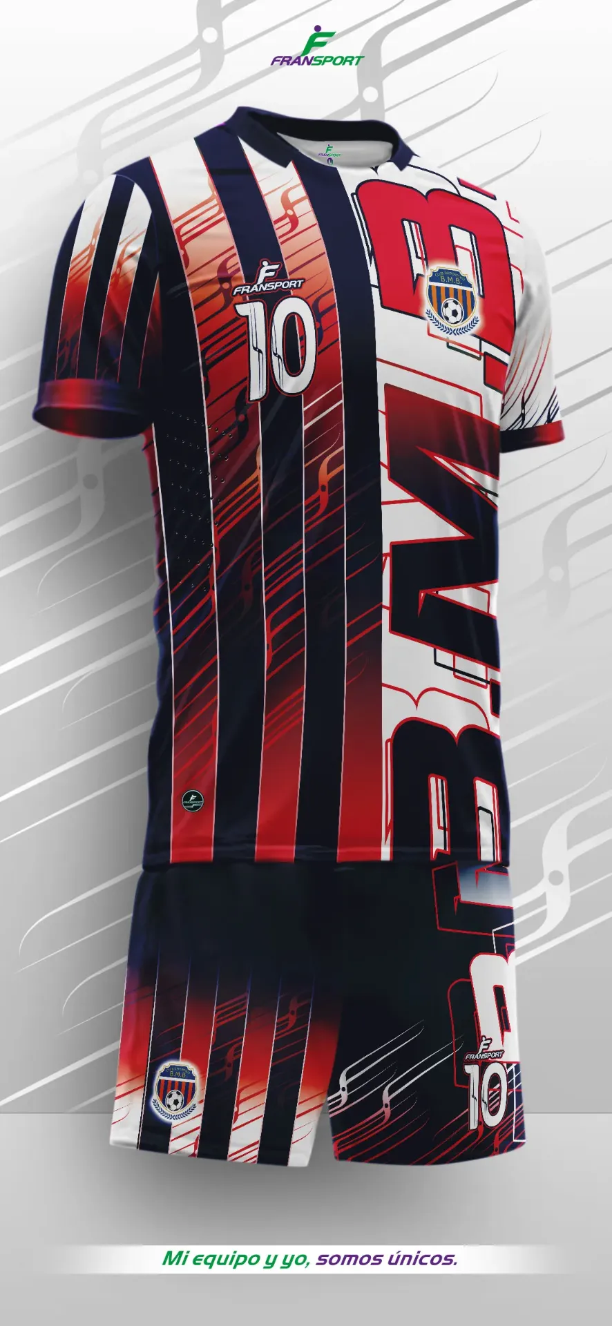 Poleras y corto Fútbol Diseño Fransport Personalizable full sublimado - 8512 (Azul)