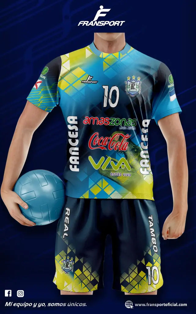 Poleras y corto Fútbol Diseño Fransport Personalizable full sublimado (Azul)