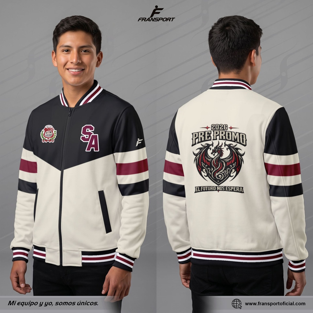 Chamarra Bomber Personalizada para Promociones y Colegios (Modelo 2174) (Blanco)